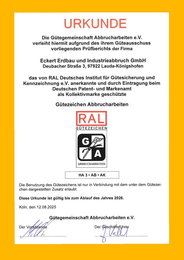Eckert Industrieabbruch Ral G&uuml;tezeichen 2022